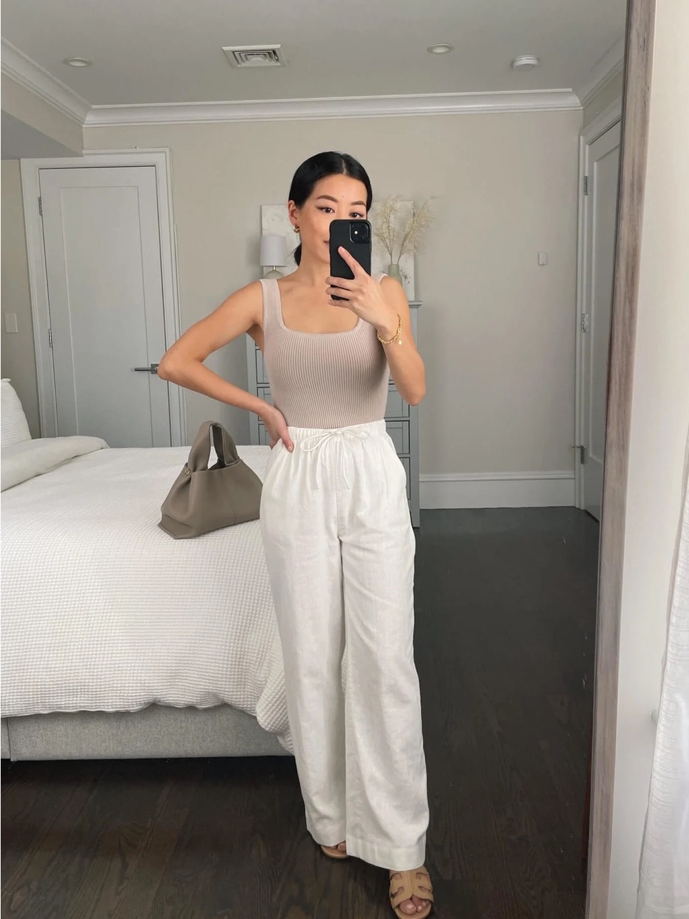 Abercrombie & Fitch White Linen Pant - Large